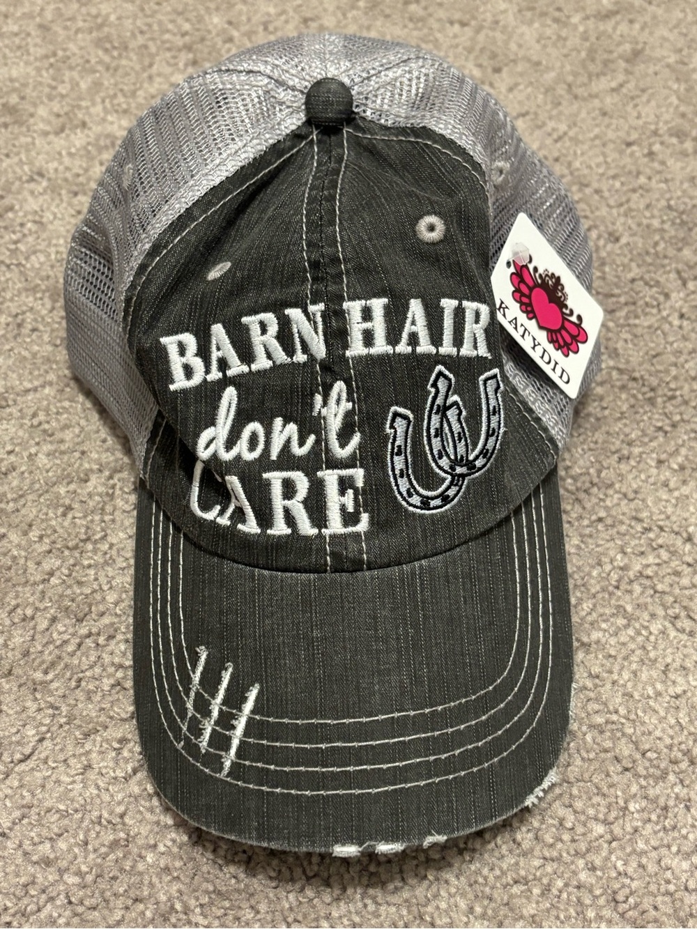 Katydid Light Gray “Barn Hair don’t care” Trucker Hat